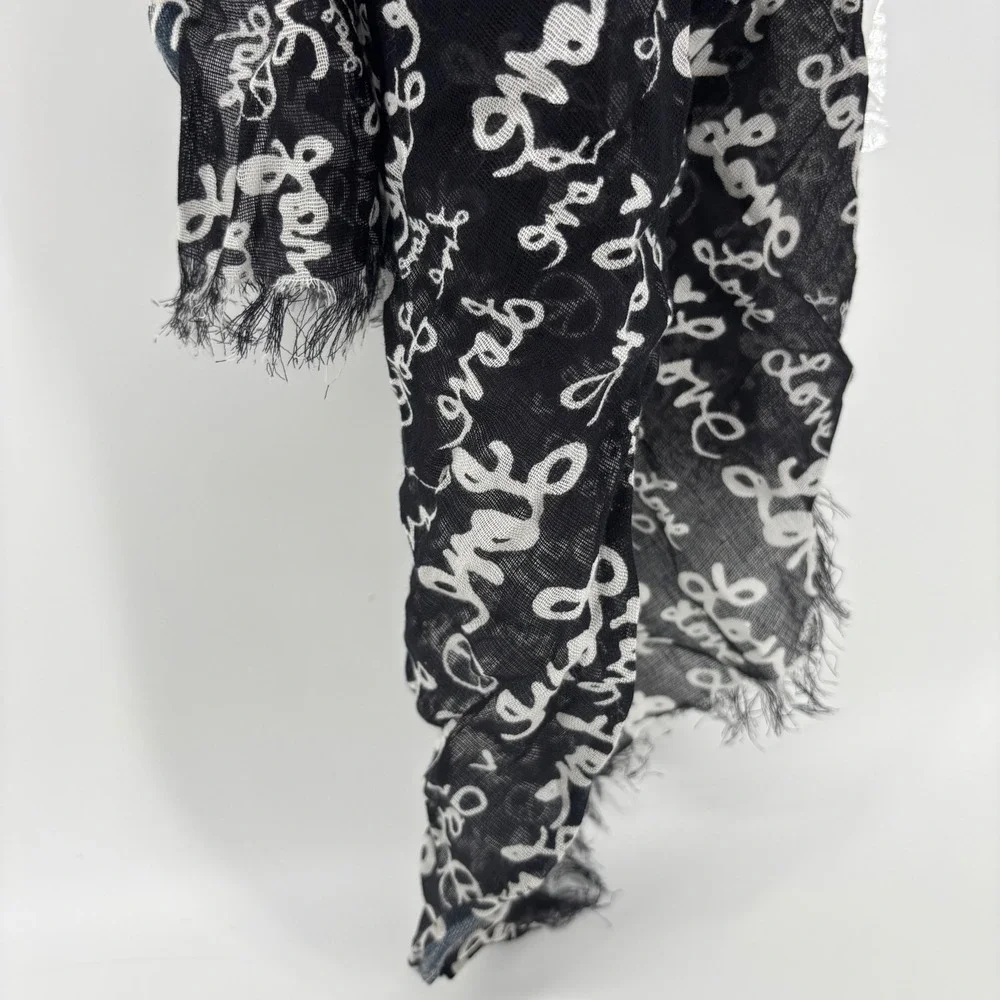 Made of Me Black White Love Peace Sign Graphic Oversized Wrap Scarf 80x28